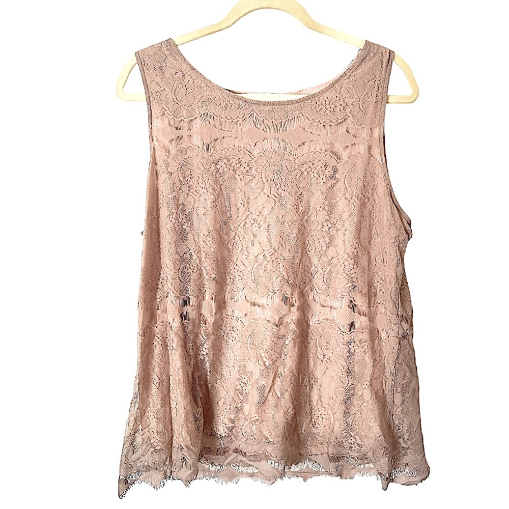 One 7‎ Six Pink Lace Overlay Tank Top